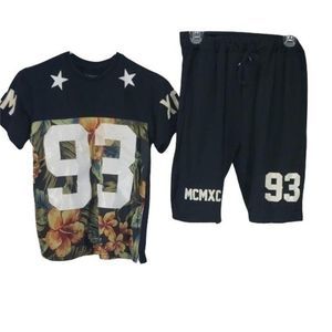 8ighth dstrkt Hawaiian gym set reversible‎ shorts boys medium